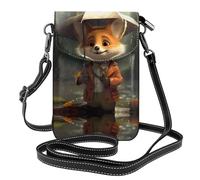 WZYWHJ Little fox holding an umbrella Printing Leather Crossbody Flap Phone Bag - Versatile Gift for Women Walking, Camping, Shopping, and Travel