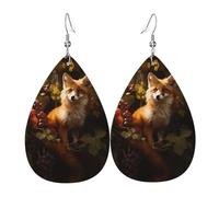 WZYWHJ Little fox picking grapes Picture Ladies' leather earrings, simple water droplet pendant, fashionable holiday gift