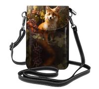 WZYWHJ Little fox picking grapes Printing Leather Crossbody Flap Phone Bag - Versatile Gift for Women Walking, Camping, Shopping, and Travel