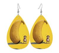 WZYWHJ Little monkey on a big banana Picture Ladies' leather earrings, simple water droplet pendant, fashionable holiday gift