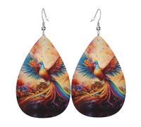 WZYWHJ Little Phoenix on the Rainbow Printed Ladies' leather earrings, simple water droplet pendant, fashionable holiday gift