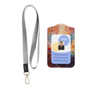 WZYWHJ Little Phoenix on The Rainbow Printed Work Badge Protective Sheath, Leather Identification Card Cover with Detachable Hanging Rope Set