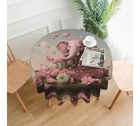 WZYWHJ Little Pink Elephant Watering The Flowers Printed Round Decorative Tablecloth 60 in can be Washed and reused for Round Dining Table