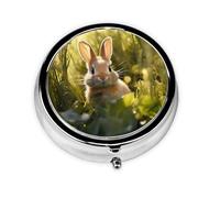 WZYWHJ Little Rabbit in The Grass Printed Circular Medicine Box Storage, Portable Travel with compartments, mini Pill Dispenser