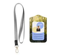WZYWHJ Little Rabbit in The Grass Printed Work Badge Protective Sheath, Leather Identification Card Cover with Detachable Hanging Rope Set
