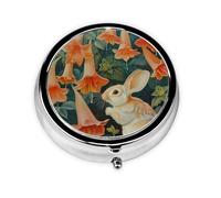 WZYWHJ Little Rabbit Under The Morning Glory Printed Circular Medicine Box Storage, Portable Travel with compartments, mini Pill Dispenser