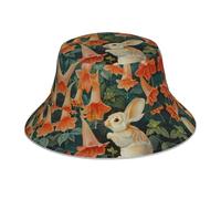 WZYWHJ Little Rabbit Under The Morning Glory Printed Fisherman's hat, Double-Sided Reflective Outdoor Travel, Summer Beach Sun Cap Black