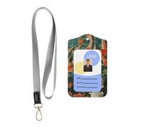 WZYWHJ Little Rabbit Under The Morning Glory Printed Work Badge Protective Sheath, Leather Identification Card Cover with Detachable Hanging Rope Set