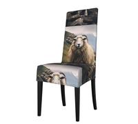 WZYWHJ Little Sheep on The Hillside Printed Detachable Chair Cover Quick Installation and Easy Maintenance Suitable for Square Chair Backs