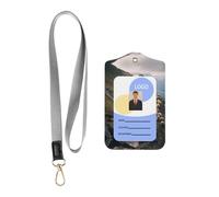 WZYWHJ Little Sheep on The Hillside Printed Work Badge Protective Sheath, Leather Identification Card Cover with Detachable Hanging Rope Set