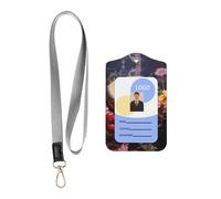 WZYWHJ Little Snake in The Flowerbed Printed Work Badge Protective Sheath, Leather Identification Card Cover with Detachable Hanging Rope Set