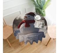 WZYWHJ Little snowman in the forest Printed Round long tablecloth anti overflow and wrinkle resistant dining table cloth 60 inches
