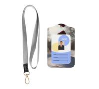 WZYWHJ Little Snowman in The Forest Printed Work Badge Protective Sheath, Leather Identification Card Cover with Detachable Hanging Rope Set