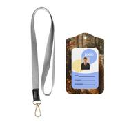 WZYWHJ Little Squirrel Holding Flowers Printed Work Badge Protective Sheath, Leather Identification Card Cover with Detachable Hanging Rope Set