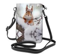 WZYWHJ Little squirrel on the snow tree Picture Women's leather phone bag crossbody package with adjustable shoulder strap