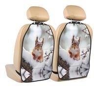WZYWHJ Little Squirrel on The Snow Tree Printed Car seat Anti Kick Storage pad 2 Pieces, Multi-Functional Storage Bag seat Protector After Installation