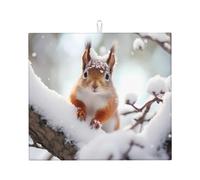 WZYWHJ Little squirrel on the snow tree Printed Drying Mat for Kitchen : Made of sponge Water absorbent, With lanyard for hanging 18 x 16 in