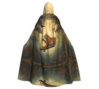 WZYWHJ Little tiger on the swing Printed aldult Cosplay Poncho Hooded Cloak for men and women Halloween Party