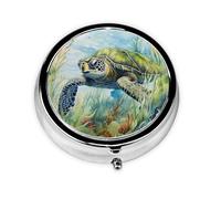 WZYWHJ Little Turtle in The Seaweed Printed Circular Medicine Box Storage, Portable Travel with compartments, mini Pill Dispenser