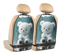 WZYWHJ Little White Bear in The rain Printed Car seat Anti Kick Storage pad 2 Pieces, Multi-Functional Storage Bag seat Protector After Installation