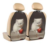 WZYWHJ Little White cat Eating Apple Printed Car seat Anti Kick Storage pad 2 Pieces, Multi-Functional Storage Bag seat Protector After Installation