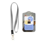 WZYWHJ Little White Rabbit Holding Beer Printed Work Badge Protective Sheath, Leather Identification Card Cover with Detachable Hanging Rope Set