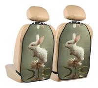 WZYWHJ Little White Rabbit on Flowers Printed Car seat Anti Kick Storage pad 2 Pieces, Multi-Functional Storage Bag seat Protector After Installation