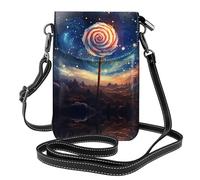 WZYWHJ Lollipop in the starry sky Printed Leather Crossbody Flap Phone Bag - Versatile Gift for Women Walking, Camping, Shopping, and Travel