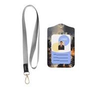 WZYWHJ London Color Taxi Pattern Work Badge Protective Sheath, Leather Identification Card Cover with Detachable Hanging Rope Set