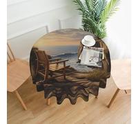 WZYWHJ Looking out to sea Printed Round long tablecloth anti overflow and wrinkle resistant dining table cloth 60 inches