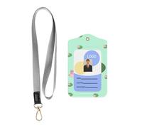 WZYWHJ Lotus Flowers Waiting to Bloom Pattern Work Badge Protective Sheath, Leather Identification Card Cover with Detachable Hanging Rope Set
