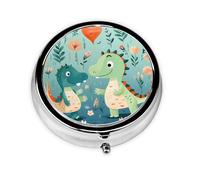 WZYWHJ Lovely Little Dinosaur Baby Pattern Circular Medicine Box Storage, Portable Travel with compartments, mini Pill Dispenser