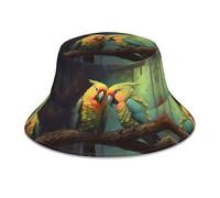 WZYWHJ Loving Parrots on a Branch Printed Fisherman's hat, Double-Sided Reflective Outdoor Travel, Summer Beach Sun Cap Black