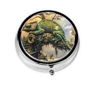 WZYWHJ Lying Chameleon Pattern Circular Medicine Box Storage, Portable Travel with compartments, mini Pill Dispenser