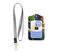 WZYWHJ Magic peas Pattern Work Badge Protective Sheath, Leather Identification Card Cover with Detachable Hanging Rope Set