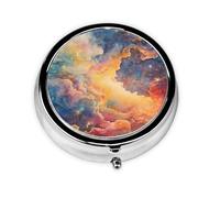 WZYWHJ Magic Starry Sky Watercolor Pattern Circular Medicine Box Storage, Portable Travel with compartments, mini Pill Dispenser