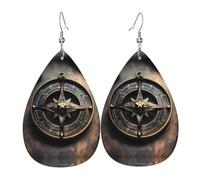 WZYWHJ Magical Design Norse Runes Compass prints Water droplet pendant earrings, leather earrings, Women's Fashion Items