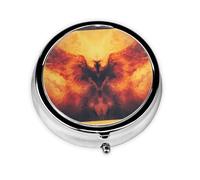 WZYWHJ Majestic Flame Bird Pattern Circular Medicine Box Storage, Portable Travel with compartments, mini Pill Dispenser