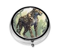 WZYWHJ Majestic Leopard Printing Circular Medicine Box Storage, Portable Travel with compartments, mini Pill Dispenser