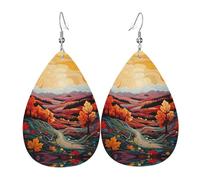WZYWHJ Maple leaves and hills Printed Ladies' leather earrings, simple water droplet pendant, fashionable holiday gift