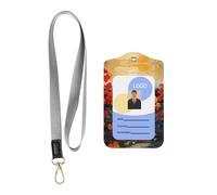 WZYWHJ Maple Leaves and Hills Printed Work Badge Protective Sheath, Leather Identification Card Cover with Detachable Hanging Rope Set