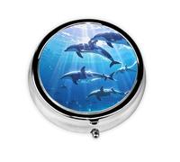 WZYWHJ Mediterranean Dolphins Printing Circular Medicine Box Storage, Portable Travel with compartments, mini Pill Dispenser