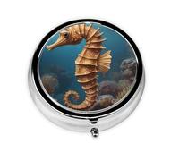 WZYWHJ Mediterranean Seahorse Printing Circular Medicine Box Storage, Portable Travel with compartments, mini Pill Dispenser