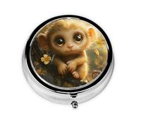 WZYWHJ Monkey with bright eyes Printed Circular medicine box storage, portable travel with compartments, mini pill dispenser