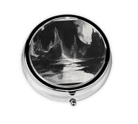 WZYWHJ Monochrome Phantom Pattern Circular Medicine Box Storage, Portable Travel with compartments, mini Pill Dispenser