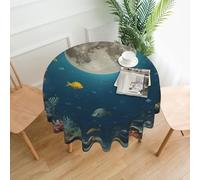 WZYWHJ Moon under the sea Printed Round long tablecloth anti overflow and wrinkle resistant dining table cloth 60 inches