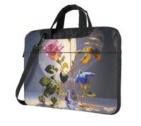 WZYWHJ Morning Glory and Rose Printed Laptop Bag - with Soft Interior, Multiple Pockets - Ideal for Men, Travel and Business, Black, 15.6 inch