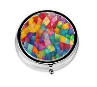 WZYWHJ Mosaic color chart Printed Circular medicine box storage, portable travel with compartments, mini pill dispenser
