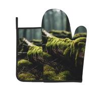WZYWHJ Moss on dead wood Printing Kitchen Oven Mitts and Pot Holders Set - Thick, Durable, and Heat-Resistant