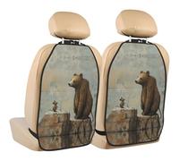 WZYWHJ Mouse and Bear on The Rocks Printed Car seat Anti Kick Storage pad 2 Pieces, Multi-Functional Storage Bag seat Protector After Installation